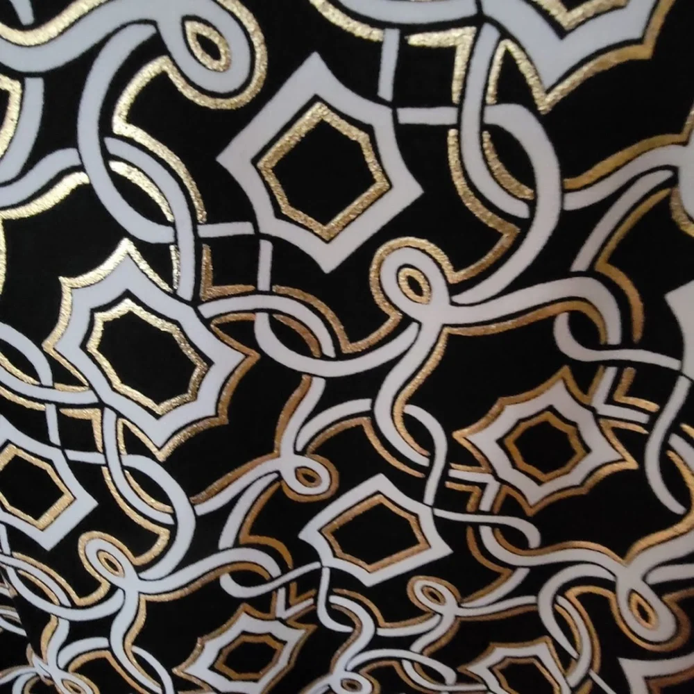 WHBM Black/Gold/White Metallic Midi Dress Embellished w/ Rhinestones. Size L - Picture 7 of 11